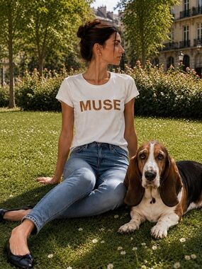 🤍Soulmates White Tee with Gold 'MUSE'